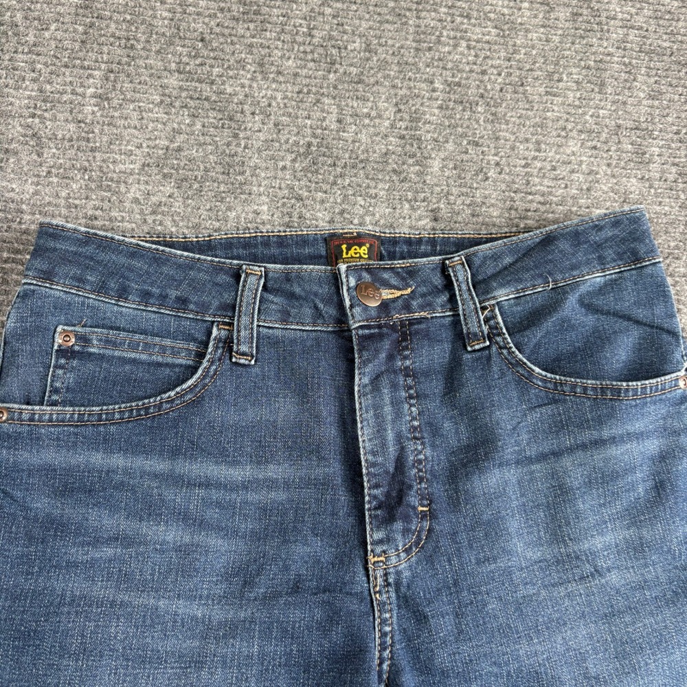 Lee Womens Size 10 Dark Wash Stretch Capri Jeans Straight Leg Side Slit - Picture 2 of 7